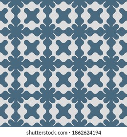 Patrón sin fisuras vectorial, fondo ornamental floral, baldosas geométricas repetidas, formas curvadas. Textura de ornamento abstracta. Diseño de color azul estilizado para la decoración, tela, cubierta, textil, papel pintado, envoltura