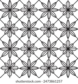 Vector seamless pattern with floral ornaments in black and white colors. Repeating tiles ornament background