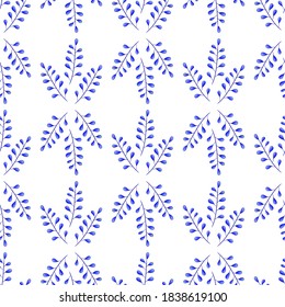 Vector seamless pattern with floral, repeating element. Pattern with a blue flower on a white background. Use in textiles, clothing, wallpaper, design, baby backgrounds, wrapping paper.