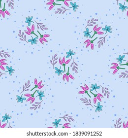 Vector seamless pattern with floral, repeating element. Pattern with a blueand pink flowers on a blue background. Use in textiles, clothing, wallpaper, design, baby backgrounds, wrapping paper.