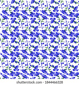 Vector seamless pattern with floral, repeating element. Pattern with a blue flower on a white background. Use in textiles, clothing, wallpaper, design, baby backgrounds, wrapping paper.