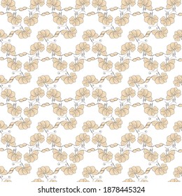 Vector seamless pattern with floral, repeating element. Pattern with a beige flowers on a white background. Use in textiles, clothing, wallpaper, design, baby backgrounds, wrapping paper.