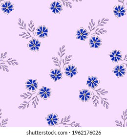 Vector seamless pattern with floral, repeating element. Pattern with a blue flower on a pink background. Use in textiles, clothing, wallpaper, design, baby backgrounds, wrapping paper.