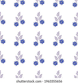 Vector seamless pattern with floral, repeating element. Pattern with a blue flower on a white background. Use in textiles, clothing, wallpaper, design, baby backgrounds, wrapping paper.