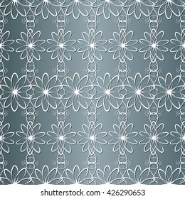 Vector seamless pattern. Floral pattern in retro style on a background of gray-green gradient