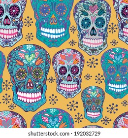 Vector seamless pattern with floral skulls.