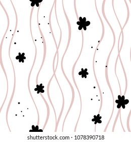 Vector seamless pattern in floral style. Scandinavian motives. Cute print