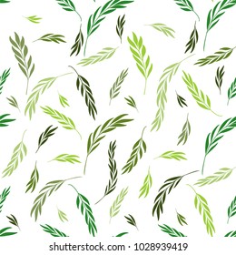 Vector seamless pattern. Floral stylish background with graphic leaves and twigs. Branches of leaves in Green shades on white background. 