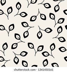 Vector seamless pattern. Floral stylish background. Elegant monochrome branches with narrow thin leaves