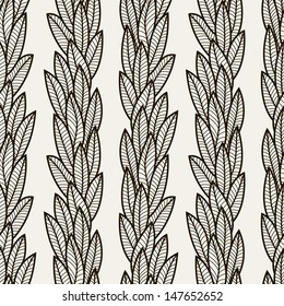 Vector seamless pattern. Floral stylish background. Vertical brunches with stylized leaves