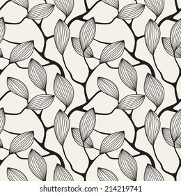 Vector seamless pattern. Floral stylish background. Graphic repeating texture with branches