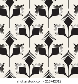Vector seamless pattern. Floral stylish background. Regular stylized monochrome branches