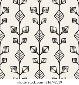 Vector seamless pattern. Floral stylish background. Regular stylized monochrome branches