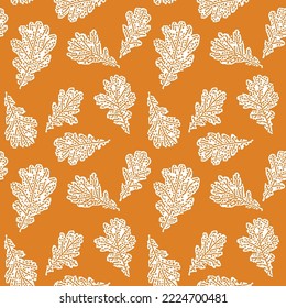Vector seamless pattern. Floral stylish background. Graphic repeating texture with oak leaves. Orange monochrome swatch.