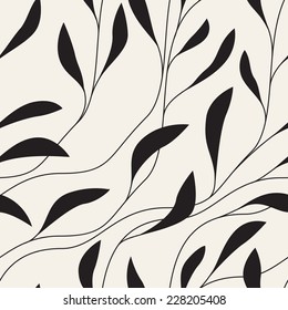 Vector seamless pattern. Floral stylish background with graphic leaves. Elegant monochrome branches