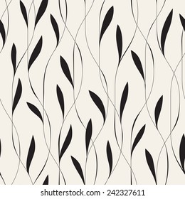 Vector seamless pattern. Floral stylish background. Elegant monochrome branches with narrow thin leaves