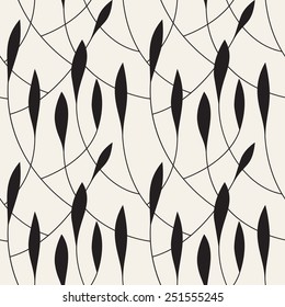 Vector seamless pattern. Floral stylish background. Elegant monochrome branches with narrow thin leaves