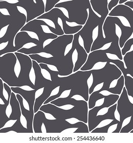 Vector seamless pattern. Floral stylish background. Monochrome randomly disposed branches