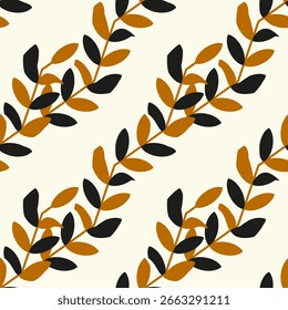 Vector seamless pattern. Floral stylish background. Monochrome silhouette of branches.