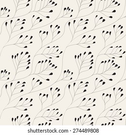 Vector seamless pattern. Floral stylish background. Delicate monochrome branches. Modern graphic design.