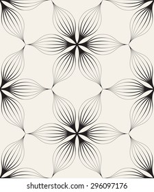 Vector seamless pattern. Floral stylish background. Monochrome repeating texture with linear geometric flowers.