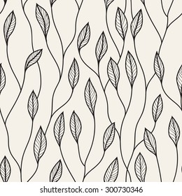 Vector seamless pattern. Floral stylish background. Graphic repeating texture. Hand drawn branches with leaves.