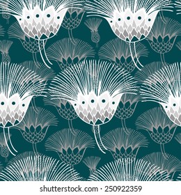 Vector seamless pattern. Floral turquoise background. Hand drawn elements. 