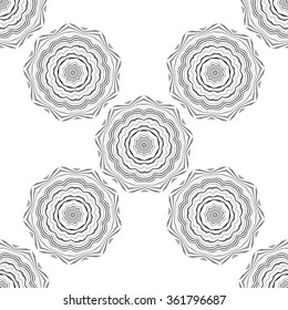 Vector seamless pattern. Floral vintage background. Monochrome repeating texture with linear geometric flowers.