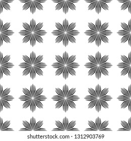 vector seamless pattern flower black line style isolated on white background