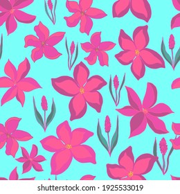 Vector seamless pattern of flower buds and sprigs of lavender with leaves. Botanical illustration for fabrics, textiles, wallpaper, paper, invitations, cards, backgrounds. Hand drawing