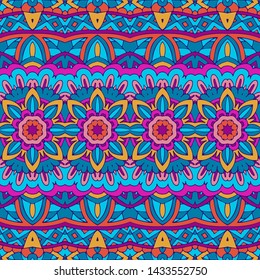 Vector seamless pattern flower colorful ethnic tribal geometric psychedelic mexican print