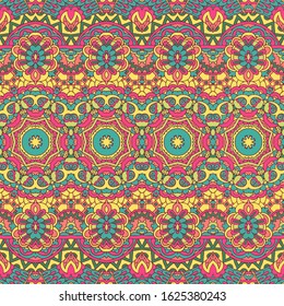 Vector seamless pattern flower colorful ethnic tribal geometric psychedelic mexican print