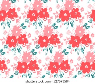 Vector seamless pattern with flower composition. Repeat print for textile, wrapping paper, bedding, Abstract floral background. Tender color. Doodle blooming  backdrop.