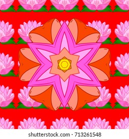 Vector seamless pattern flower design in pink, red and orange colors. Floral seamless pattern with watercolor effect. Textile print for bed linen, jacket, package design, fabric and fashion concepts.