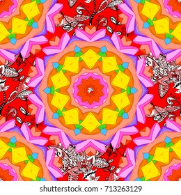 Vector seamless pattern flower design in orange, pink and red colors. Floral seamless pattern with watercolor effect. Textile print for bed linen, jacket, package design, fabric and fashion concepts.