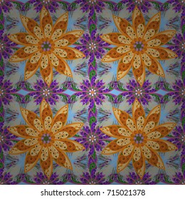 Vector seamless pattern flower design in orange, gray, violet colors. Floral seamless pattern with watercolor effect. Textile print for bed linen, jacket, package design, fabric and fashion concepts.