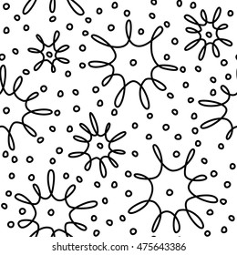 Vector seamless pattern with flower of doodle. Simple decorative texture in hand drawn childish style