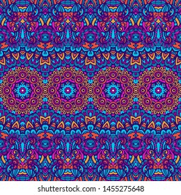 Vector seamless pattern flower embroidery colorful ethnic tribal geometric psychedelic mexican print