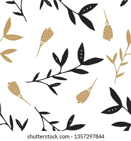 Vector seamless pattern of Flower and foliage on white background. Great for fabric, wrapping paper.