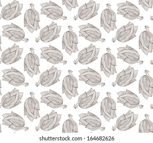 Vector seamless pattern flower leaves and petals on white background