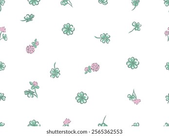 Vector Seamless pattern of flower and leaves Clover. You can change the background color from the EPS file.