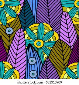 Vector seamless pattern with flower and leaves. 