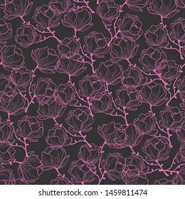 Vector seamless pattern with flower of magnolia. Endless print with spring magnolia
