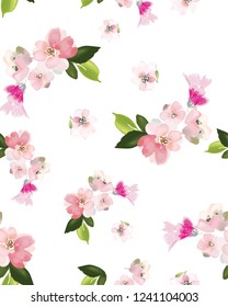 Vector seamless pattern with flower and plants in watercolor style.