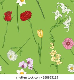 Vector Seamless Pattern of Flowers