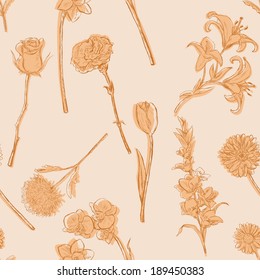 Vector Seamless Pattern of Flowers