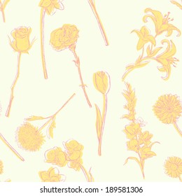 Vector Seamless Pattern of Flowers