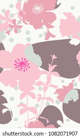 Vector seamless pattern of flowers and abstract shapes. retro vintage pastel colour