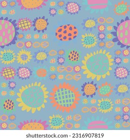 Vector seamless pattern with flowers. Abstract plants, botanical tiled design
