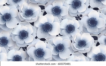 Vector seamless pattern with flowers anemones. It can be used as print on fabric, linen, wedding, the packing paper background.